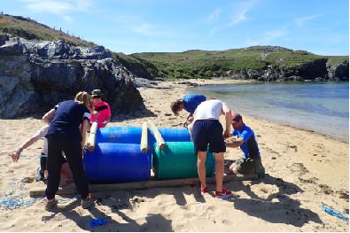 Raft building team activity